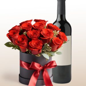 Cilindro con rosas y vino